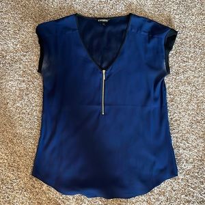 Express navy blue blouse with zipper front detail